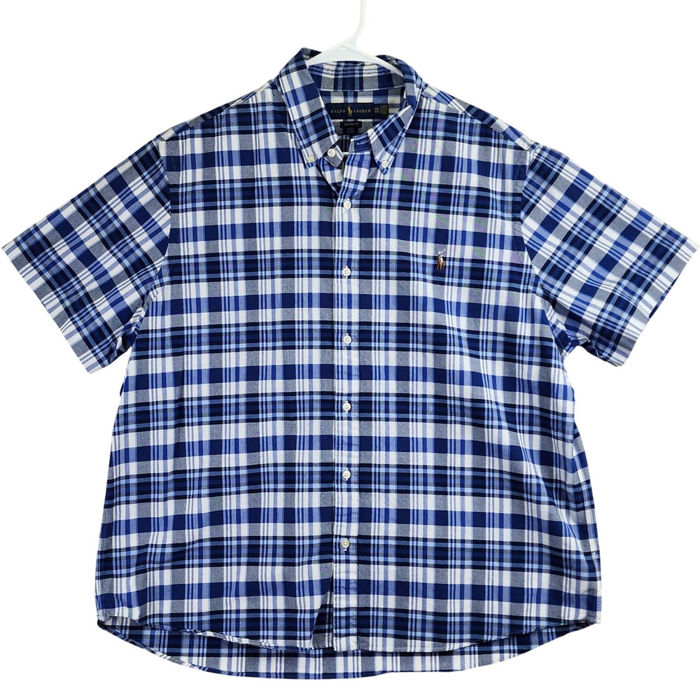 Ralph Lauren Classic Plaid Button Down Mens XXL Blue White Flesh Pony